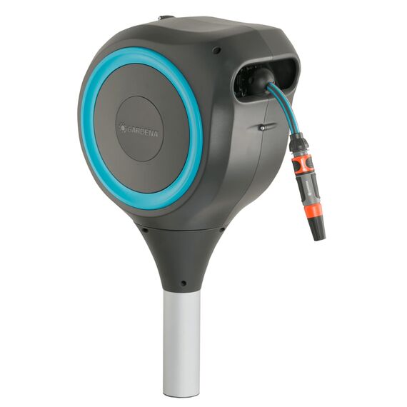Gardena Garten-Schlauchbox RollUp S (türkis) 15 m: Schwenkbare Schlauchbox, integrierte Schlauchführung, inkl. 15 m Gardena Qualitätsschlauch, Erdspieß und Montagehilfe (18604-20)