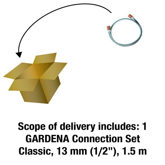 Gardena Anschlussgarnitur Classic 13 mm (1/2 Zoll), 1,5 m: Schlauchadapter zum Anschluss des Schlauchwagens, Schlauch mit Systemteilen, 22 bar (18011-20)