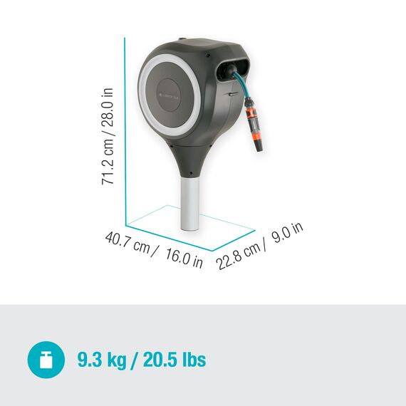 Gardena Garten-Schlauchbox RollUp M (weiß) 20 m: Schwenkbare Schlauchbox, integrierte Schlauchführung, inkl. 20 m Gardena Qualitätsschlauch, Erdspieß und Montagehilfe (18616-20)