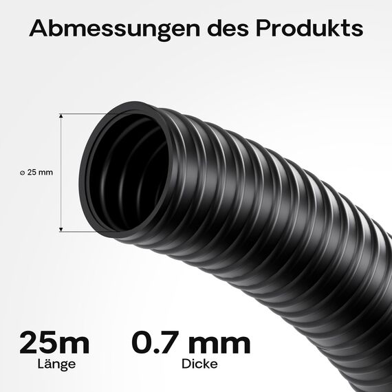 Wiltec Flexibler Förderschlauch 25m Spiralschlauch 25mm (1") schwarz mit Verstärkungsspirale Bewässerung Wasser Teich