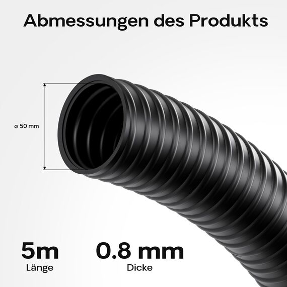 Wiltec Flexibler Förderschlauch 5m Spiralschlauch 50mm (2") schwarz mit Verstärkungsspirale Bewässerung Wasser Teich