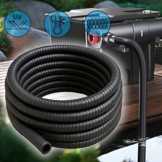 Wiltec Teichschlauch 5m Spiralschlauch 19 mm (3/4") schwarz, lichtundurchlässig, extrem biegsam, glatte Innenwand Saugschlauch Druckschlauch