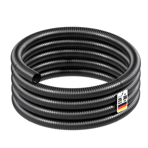 Wiltec Flexibler Förderschlauch 25m Spiralschlauch 38mm (1 1/2") schwarz mit Verstärkungsspirale Bewässerung Wasser Teich
