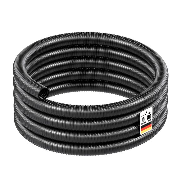 Wiltec Flexibler Förderschlauch 5m Spiralschlauch 50mm (2") schwarz mit Verstärkungsspirale Bewässerung Wasser Teich