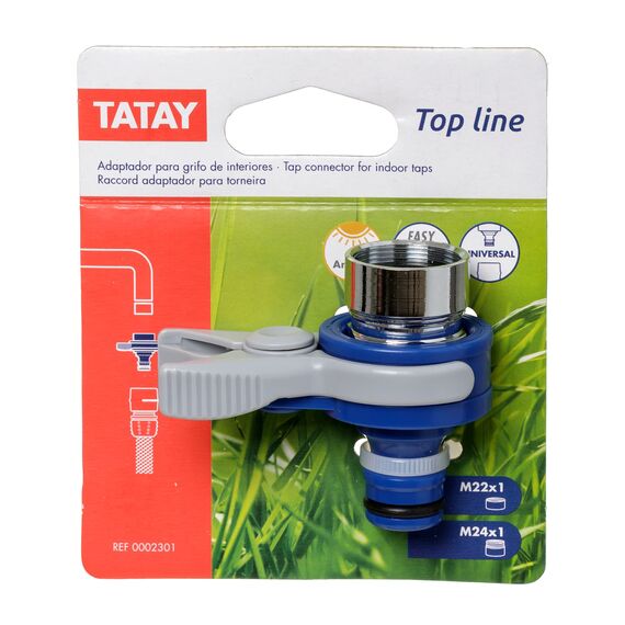 TATAY Hahnverbinder für Indoor-wasserhähne Top Line, Außengewinde 24mm, Innengewinde 22mm, Universalstecker, Sonnenschutz, Einfache Installation, Blau. 0002301