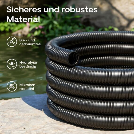 Wiltec Flexibler Förderschlauch 25m Spiralschlauch 40mm (1 1/2") schwarz mit Verstärkungsspirale Bewässerung Wasser Teich