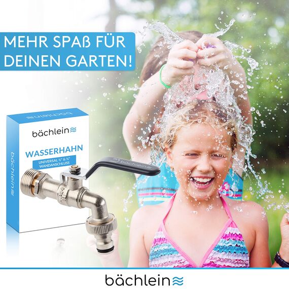 Bächlein Universal Wasserhahn für den Garten [anthrazit] inkl. 2 Schlauchanschlüssen - edler Kugelhahn mit 1/2 Zoll Anschluss und 3/4 Zoll Adapter, Auslaufhahn aussen