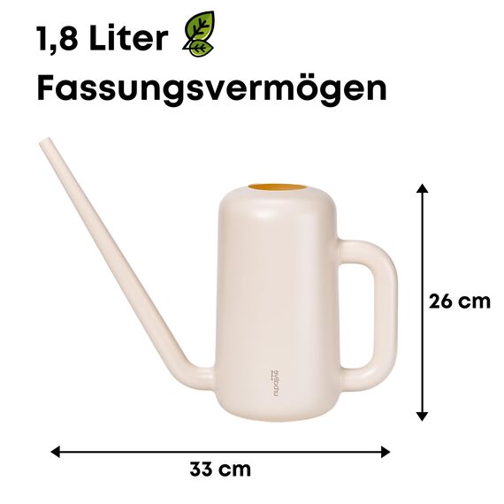 Plastia Gießkanne klein für den Zimmerpflanzen 1,8 L - Blumengießkanne aus recyceltem Kunststoff - Giesskanne mit langem Ausgießer für einfache Bewässerung, Elfenbein