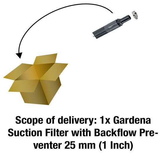 Gardena Saugfilter mit Rückflussstopp, 25 mm (1 Zoll): Effizienter Schlauchfilter zum Anschluss an den Saugschlauch, mit Schlauchklemme (1727-20)