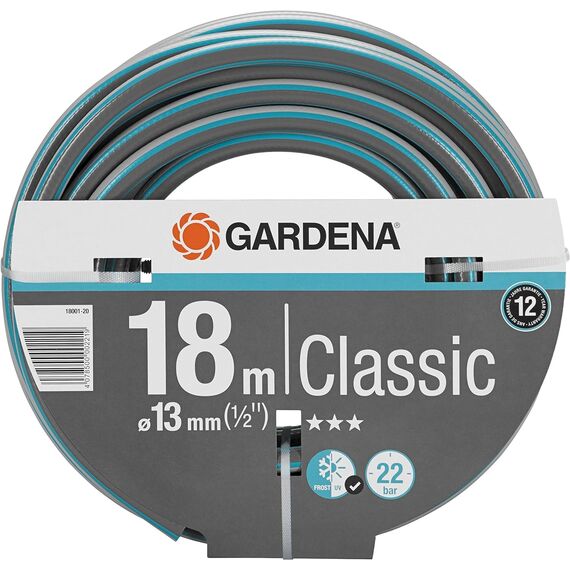 Gardena Classic Schlauch Aktion 13 mm (1/2 Zoll), 18 m: Universeller Gartenschlauch aus robustem Kreuzgewebe, 22 bar Berstdruck, UV-beständig, ohne Systemteile (18001-20) grau 18m ohne systemteile