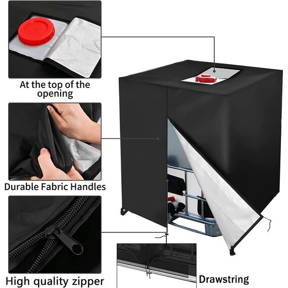 CSPone Abdeckung IBC Tank 1000L Container Cover wasserdichte UV-anit Schutzhülle Schutzplane Cover mit Reißverschluss 420D