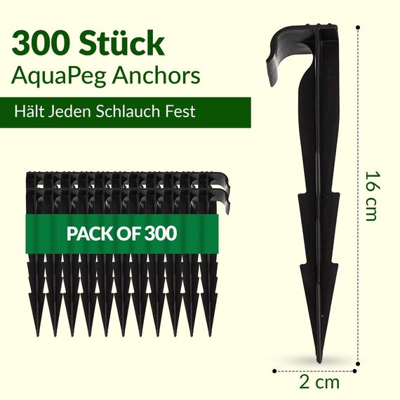 GARDENIX 300 Stück AquaPEG Gartenschlauch Anker Boden Erdspiess Befestigungsanker für Tropfschlauch Perlschlauch Steckgabel