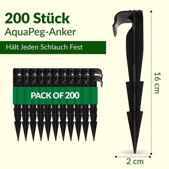 GARDENIX 200 Stück AquaPEG Gartenschlauch Anker Boden Erdspiess Befestigungsanker für Tropfschlauch Perlschlauch Steckgabel