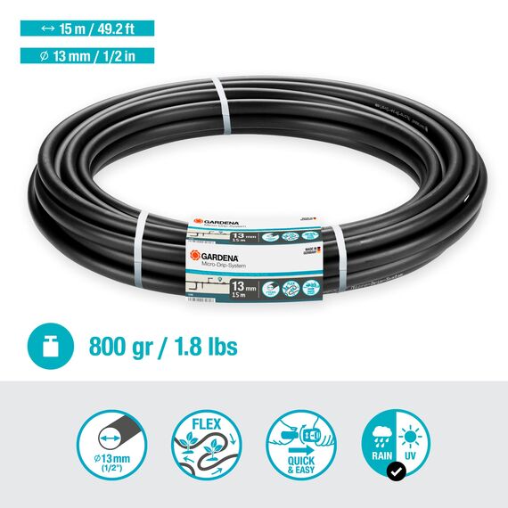 Gardena Micro-Drip-System Verlegerohr: Zentrale Versorgungsleitung, 13 mm (1/2 Zoll), ober- und unterirdisch verlegbar, UV-stabilisiert, 15 m (1346-20)