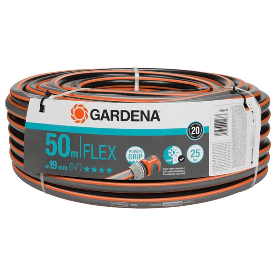 Gardena Comfort FLEX Schlauch 19 mm (3/4 Zoll), 50 m: Formstabiler, flexibler Gartenschlauch mit Power-Grip-Profil, aus hochwertigem Spiralgewebe, 25 bar Berstdruck, ohne Systemteile (18055-20)
