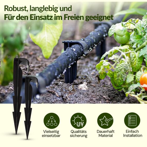 GARDENIX 200 Stück AquaPEG Gartenschlauch Anker Boden Erdspiess Befestigungsanker für Tropfschlauch Perlschlauch Steckgabel