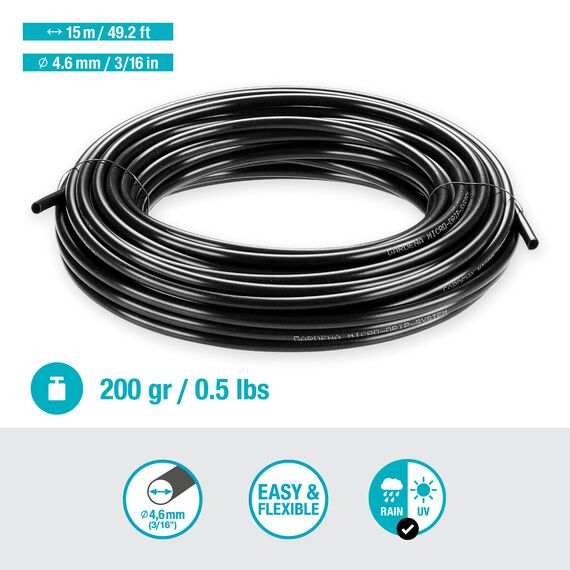 Gardena Micro-Drip-System Verteilerrohr: Flexibles Zuleitungsrohr, 4,6 mm (3/16 Zoll), ober- und unterirdisch verlegbar, UV-stabilisiert, 15 m (1350-20)