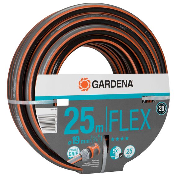 Gardena Comfort FLEX Schlauch 19 mm (3/4 Zoll), 25 m: Formstabiler, flexibler Gartenschlauch mit Power-Grip-Profil, aus hochwertigem Spiralgewebe, 25 bar Berstdruck, ohne Systemteile (18053-20)
