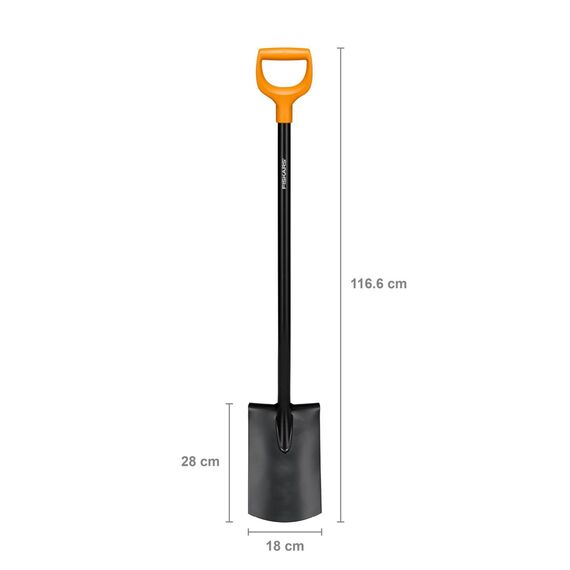 Fiskars Gärtnerspaten für weiche, steinarme Böden, Rund, Länge 116,6 cm, Hochwertiges Stahl-Blatt/Kunststoff-Stiel, Schwarz/Orange, Solid, 1066717