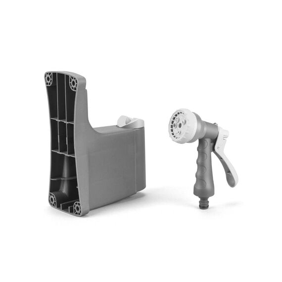 Fuxtec automatische Schlauchtrommel FX-WSA20G – 20 m Gartenschlauch ½ Zoll – Schlauchaufroller zur Wandmontage inkl. Handbrause und Anschlüssen – 180° schwenkbar (65x29x46 cm)