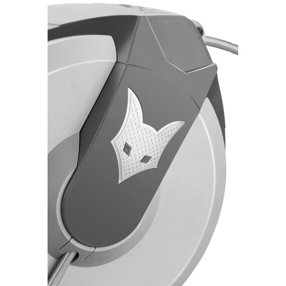 Fuxtec automatische Schlauchtrommel FX-WSA20G – 20 m Gartenschlauch ½ Zoll – Schlauchaufroller zur Wandmontage inkl. Handbrause und Anschlüssen – 180° schwenkbar (65x29x46 cm)