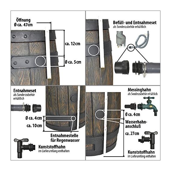 REGENTONNE REGENFASS WASSERFASS REGENWASSERBEHÄLTER REGENWASSERFASS GARTENFASS DESIGNREGENTONNE Eichenfass-Optik (240L)