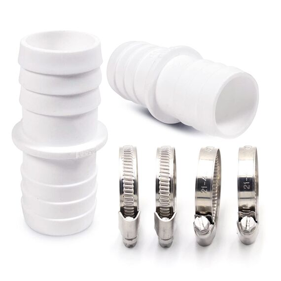 2er Schlauchverbinder Schlauchtülle Set Ø 38 / 38mm - 1 1/2 Zoll Norma Pool-Schlauchadapter - Doppelschlauchtülle mit Universal Edelstahl Schlauchschellen (2X 38mm Set)