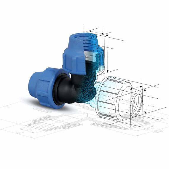 SmartProduct 25mm PE Rohr Verschraubung Winkel 90 Grad PN16 DVGW Trinkwasser zertifiziert – 25 mm Klemmverbinder für Innen- und Außeninstallationen – PP Kupplung für PE80 PE100 Rohren - 9er-Pack