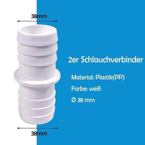 2er Schlauchverbinder Schlauchtülle Set Ø 38 / 38mm - 1 1/2 Zoll Norma Pool-Schlauchadapter - Doppelschlauchtülle mit Universal Edelstahl Schlauchschellen (2X 38mm Set)