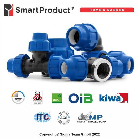 SmartProduct 25mm PE Rohr Verschraubung Winkel 90 Grad PN16 DVGW Trinkwasser zertifiziert – 25 mm Klemmverbinder für Innen- und Außeninstallationen – PP Kupplung für PE80 PE100 Rohren - 2er-Pack