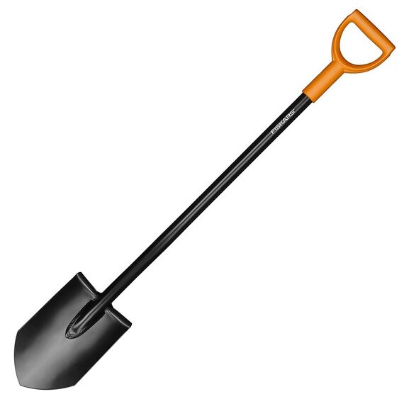 Fiskars Gärtnerspaten für harte, steinige Böden, Spitz, Länge: 117 cm, Stahl-Blatt und -Stiel, Kunststoff-Griff, Schwarz/Orange, Solid, 1003455