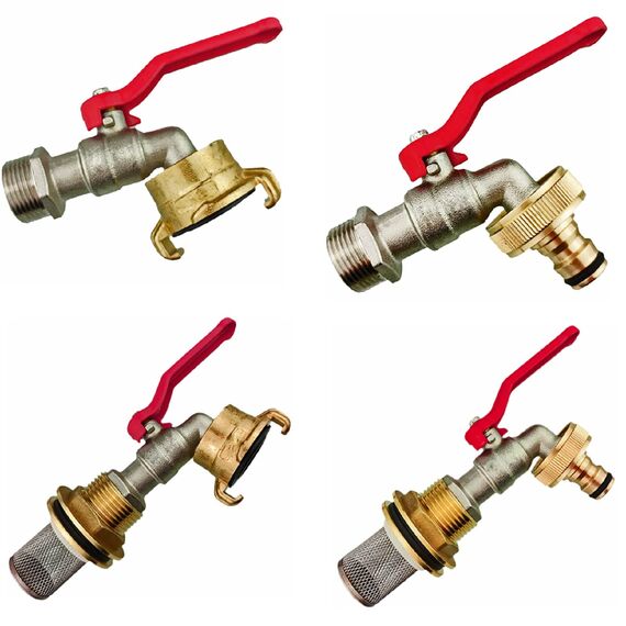 Regentonnendurchführung + 2 Dichtungen für Loch Durchmesser 34mm + Hahn 3/4" Zoll AG Außengewinde + 20mm Schlauch Tülle + Stecker für Gardena Kupplung + Edelstahl Filter + Rolle Dichtband Tank Fass