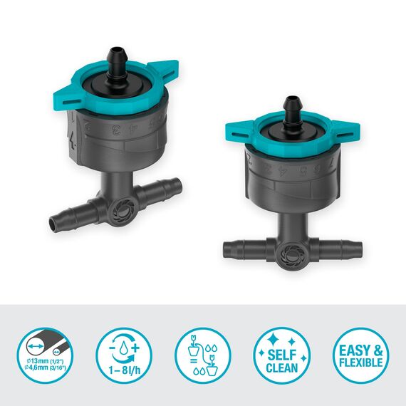 Gardena Micro-Drip-System regulierbarer Reihentropfer 1 bis 8 l/h, druckregulierend: Für Pflanzen mit unterschiedlichem Wasserbedarf, einfache Verbindungstechnik (13314-20) (Packung mit 3)