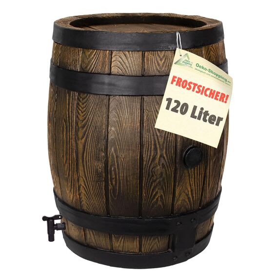 REGENTONNE REGENFASS WASSERFASS REGENWASSERBEHÄLTER REGENWASSERFASS GARTENFASS Eichenfass (120L) Braun