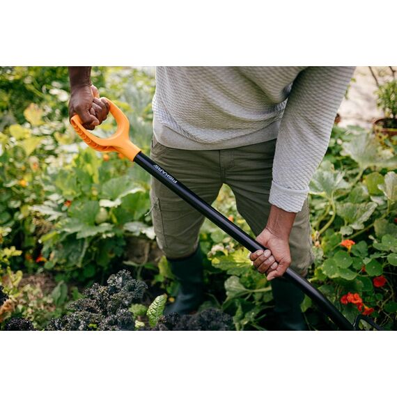Fiskars Spatengabel für harte, steinige Böden, Mit 4 Zinken, Länge 120 cm, Hochwertige Stahl-Zinken/Kunststoff-Stiel, Schwarz/Orange, Solid, 1070673