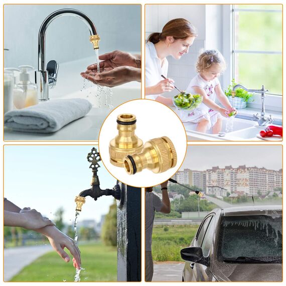 Jubaopen 5 Stück Messing Schlauchanschluss Hahnverbinder Anschluss Innengewinde Wasserhahn Adapter 1/2 und 3/4 Außengewinde Messing Gartenschlauch