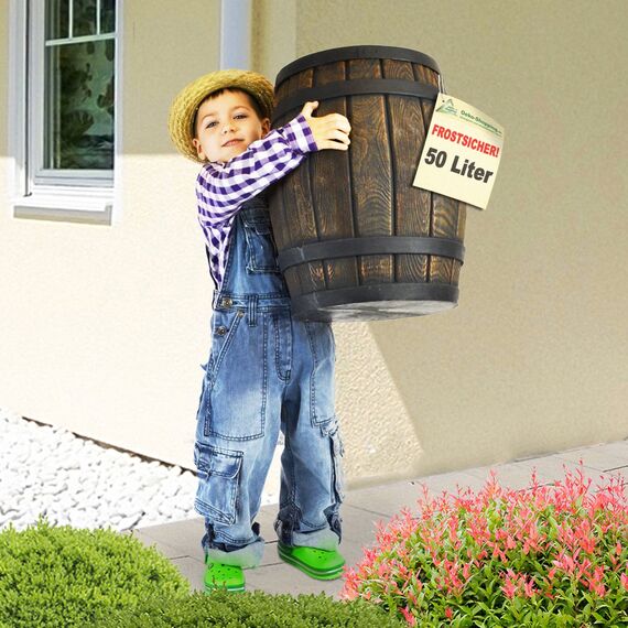 REGENTONNE REGENFASS WASSERFASS REGENWASSERBEHÄLTER REGENWASSERFASS GARTENFASS Eichenfass 50l Liter (Regenwassertonne Eichenfass 50L) Braun
