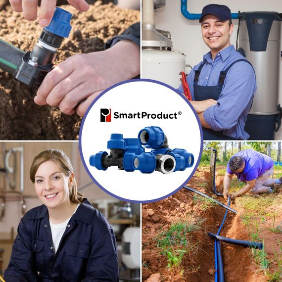 SmartProduct 25mm PE Rohr Verschraubung Winkel 90 Grad PN16 DVGW Trinkwasser zertifiziert – 25 mm Klemmverbinder für Innen- und Außeninstallationen – PP Kupplung für PE80 PE100 Rohren - 9er-Pack