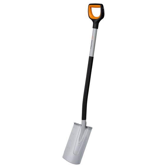 Fiskars Gärtnerspaten für weiche, steinarme Böden, Rund, Länge: 120 cm, Verstärktes Borstahl-Blatt, Schwarz/Orange, Xact, 1066730