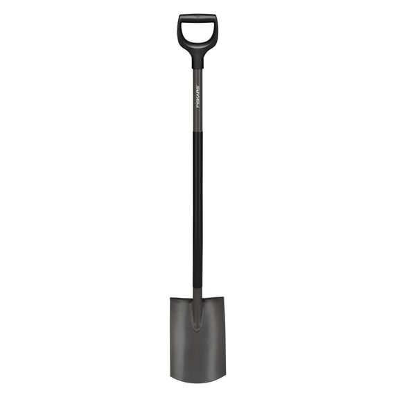 Fiskars Gärtnerspaten, Rund, Spaten für weiche, steinarme Böden, Länge: 125 cm, Hochwertiger Borstahl, Grau/Schwarz, Ergonomic, 1070640