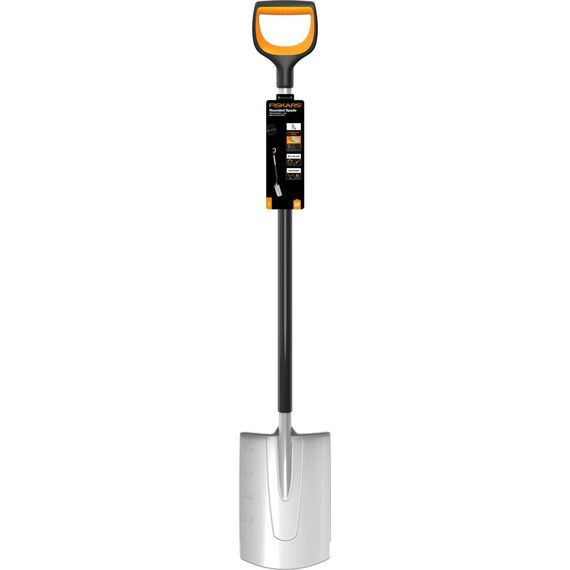 Fiskars Gärtnerspaten für weiche, steinarme Böden, Rund, Länge: 120 cm, Verstärktes Borstahl-Blatt, Schwarz/Orange, Xact, 1066730