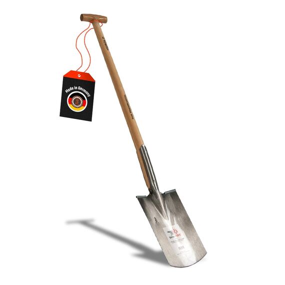 SHW FIRE | Spaten für Harte, steinige Böden - 95cm Eschenstiel mit T-Griff, Geschärftes Spatenblatt mit Trittkante - Robuster Gartenspaten für BAU und Hof - Spaten mit Stiel | Made in Germany