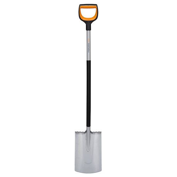 Fiskars Gärtnerspaten für weiche, steinarme Böden, Rund, Länge: 120 cm, Verstärktes Borstahl-Blatt, Schwarz/Orange, Xact, 1066730