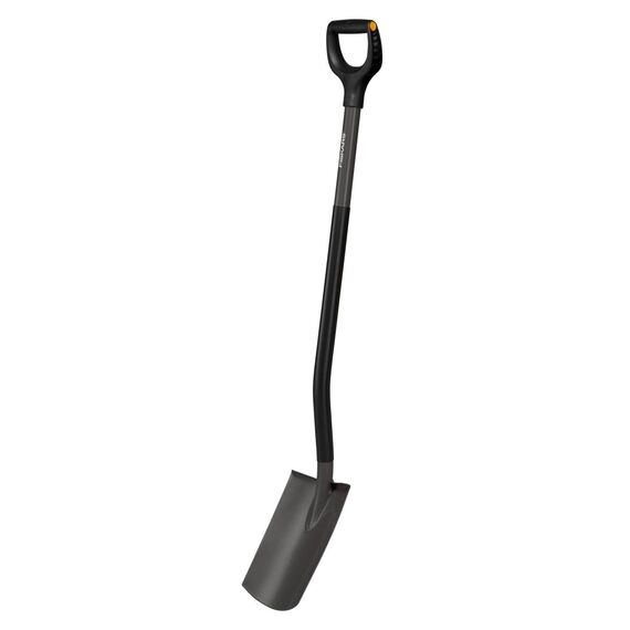 Fiskars Gärtnerspaten, Rund, Spaten für weiche, steinarme Böden, Länge: 125 cm, Hochwertiger Borstahl, Grau/Schwarz, Ergonomic, 1070640