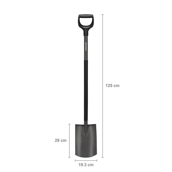 Fiskars Gärtnerspaten, Rund, Spaten für weiche, steinarme Böden, Länge: 125 cm, Hochwertiger Borstahl, Grau/Schwarz, Ergonomic, 1070640