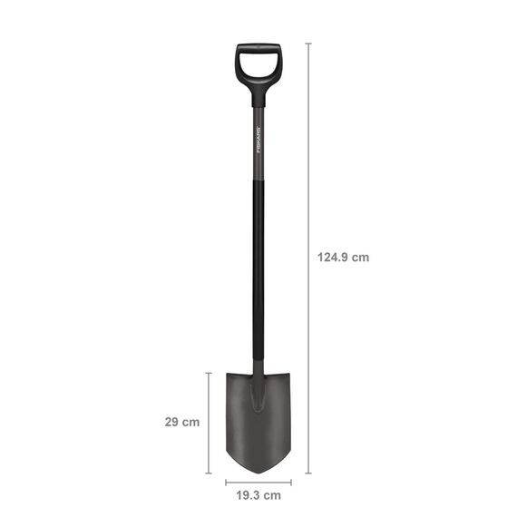Fiskars Gärtnerspaten, Spitz, Spaten für harte, steinige Böden, Länge: 125 cm, Hochwertiger Borstahl, Grau/Schwarz, Ergonomic, 1070639