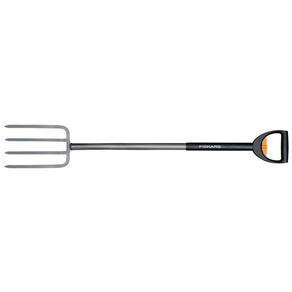 Fiskars Teleskop-Spatengabel für harte, steinige Böden, Mit 4 Zinken, Länge 1,05 m bis 1,25 m, Hochwertiger Borstahl, Schwarz/Silber, SmartFit, 1000630