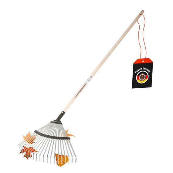 SHW-FIRE | Laubbesen verzinkt, 47 cm breit, 138,5 cm Eschenholzstiel - robuster Fächerbesen & Laubrechen für Laub, Grasschnitt & Gartenabfälle - Rechen mit Stiel Feste Breite | Made in Germany
