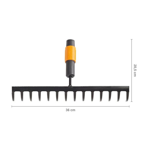 Fiskars Rechen mit 14 Zinken, Werkzeugkopf, Breite: 36 cm, Gehärtete Stahlzinken, Schwarz/Orange, QuikFit, 1000653