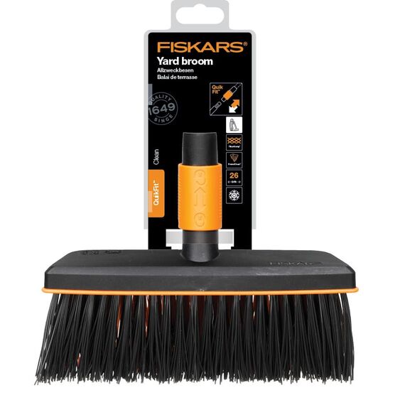 Fiskars Allzweckbesen, Besenkopf, Breite: 26 cm, Kunststoff-Borsten, Schwarz/Orange, QuikFit, 1001417